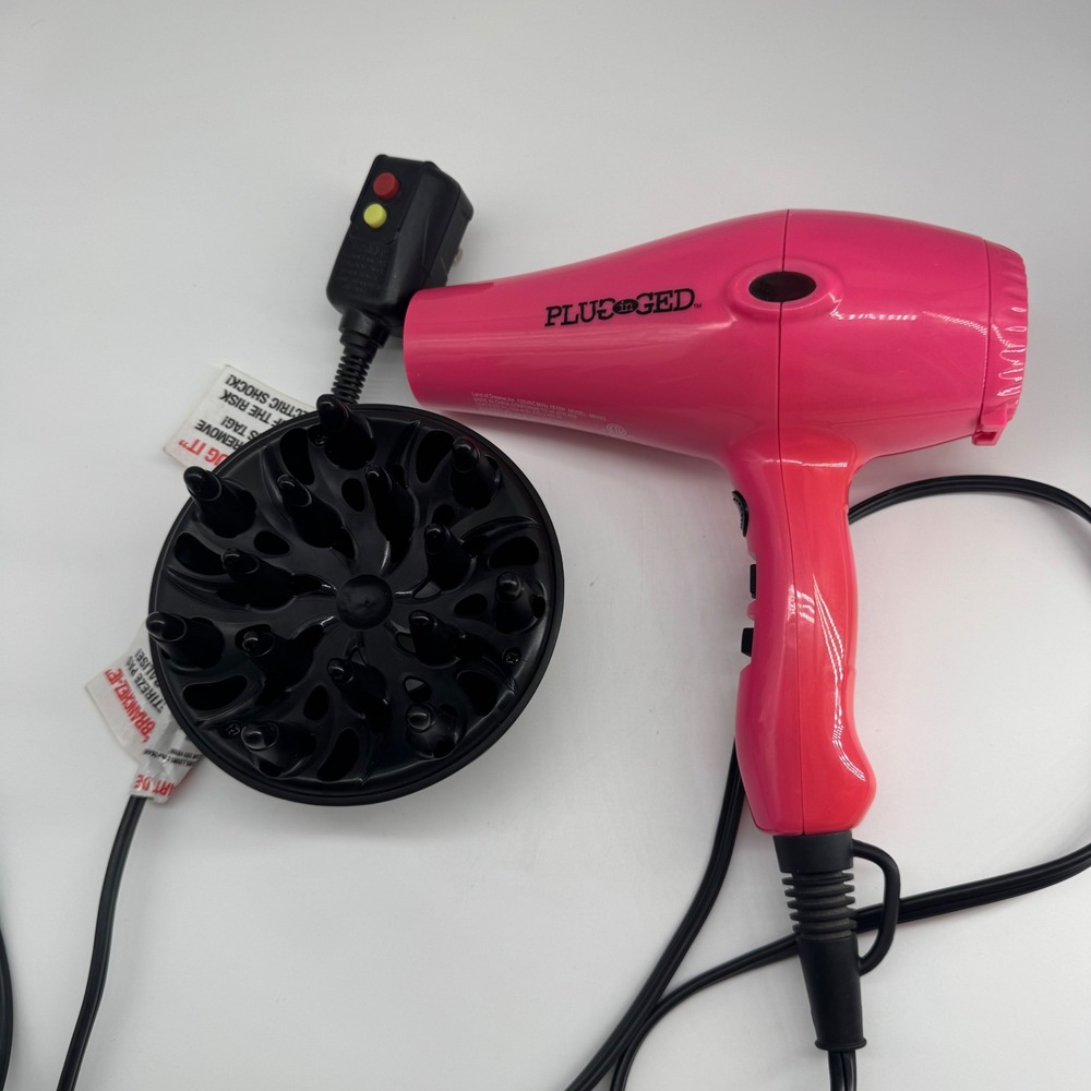 Plugged In 1875W Ionic Hair Dryer Pink Model 680002 with Diffuser Attachment